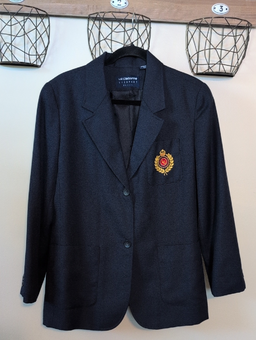 Liz Claiborne Sport Vintage Wool Blend Logo Crest Blazer